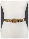 VINTAGE 80’s SILVER CHAIN MAIL GOLD HALF MOON WAIST CINCH WAIST OR JEANS BELT 27-31 NCHES