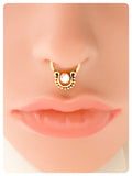 GOLD CLEAR CRYSTAL TRIBAL INDIAN HORSESHOE NON PIERCED CLIP ON FAKE SEPTUM RING